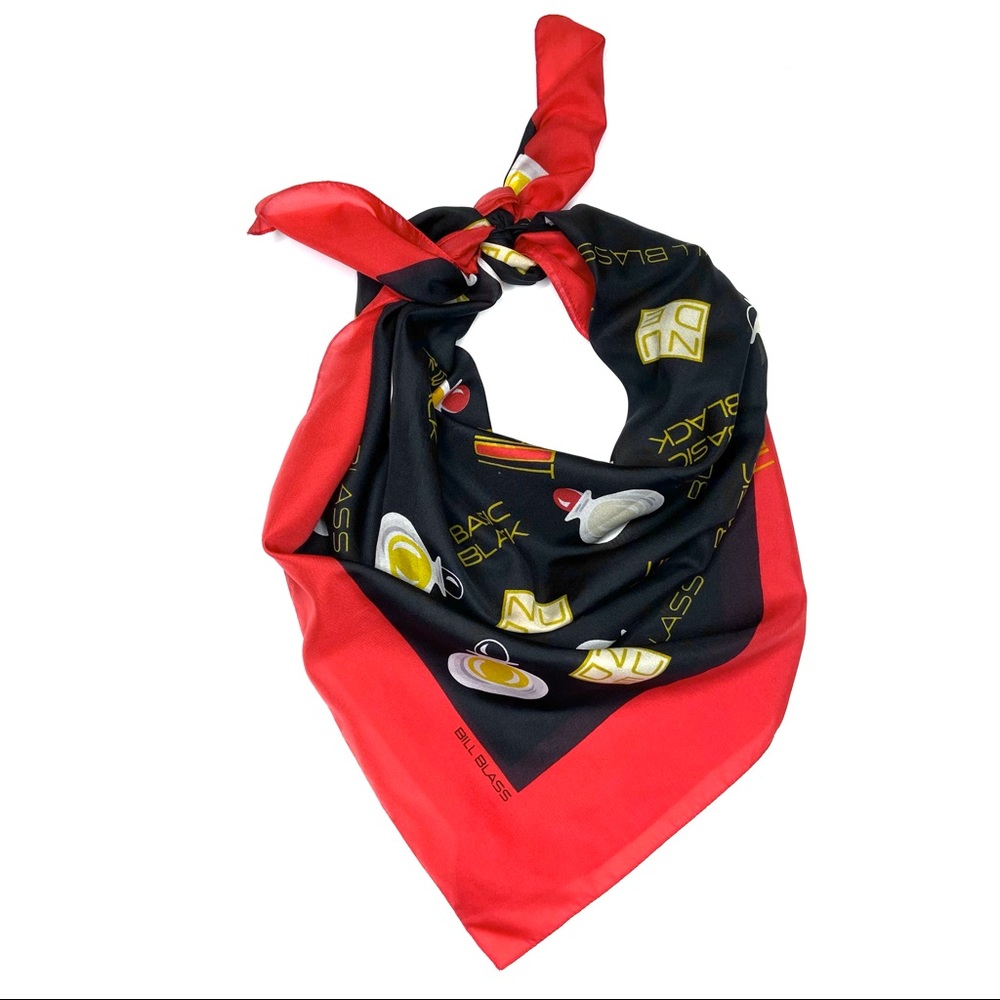 Vintage BILL BLASS Red and Black Perfume Bottles Scarf